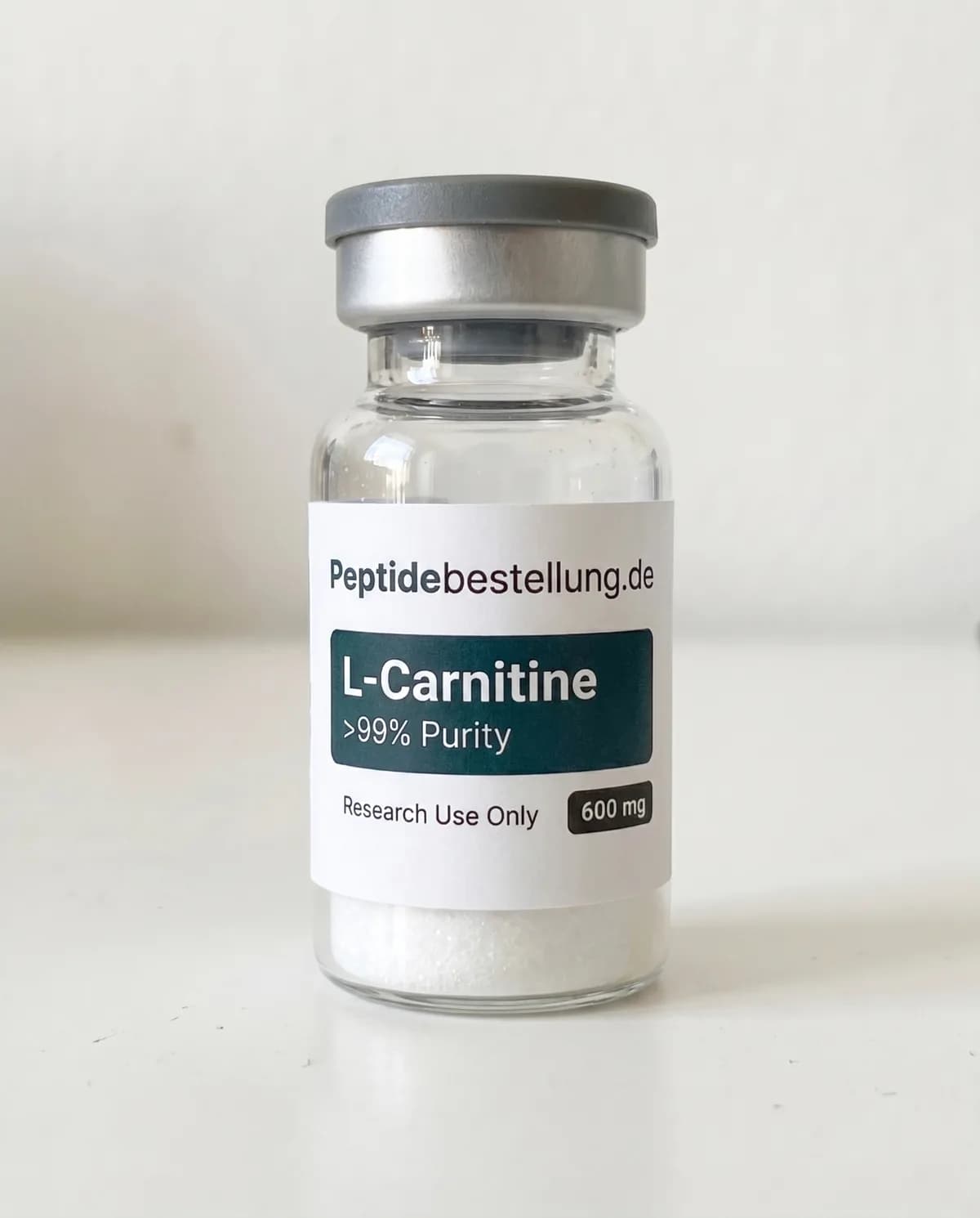 L-Carnitine 600 mg Laborreagenz als beschriftetes Laborvial und analytischer Produktansicht