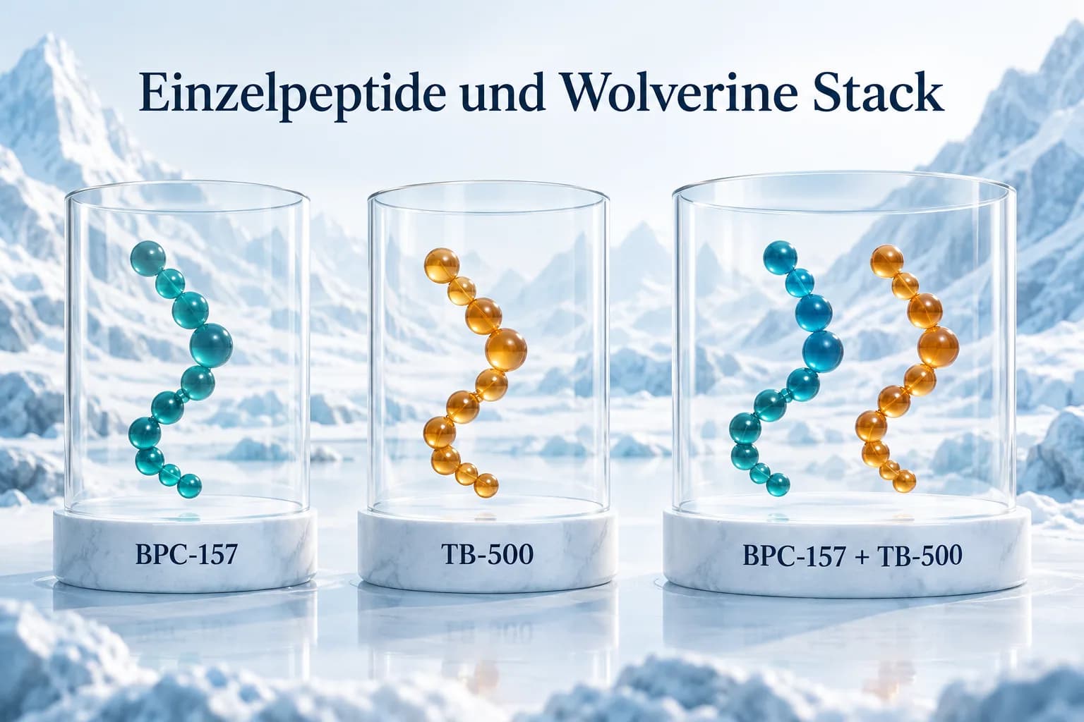 BPC-157 und TB-500 als getrennte Komponenten sowie gemeinsam als schematischer Wolverine Stack