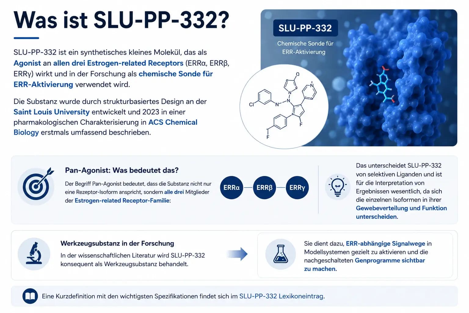 Was ist SLU-PP-332? Visualisierung der niedermolekularen Forschungsverbindung als Pan-Agonist an ERRα, ERRβ und ERRγ.